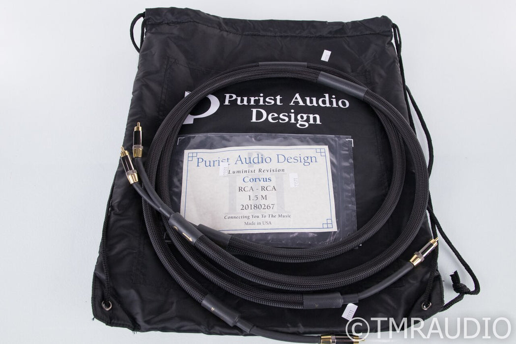 Purist Audio Design Corvus RCA Cables; 1.5m Pair Interconnects; Luminist Rev.