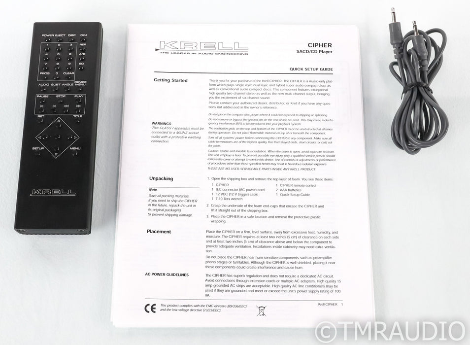 Krell Cipher CD / SACD Player; Evolution Bias; Remote; Black
