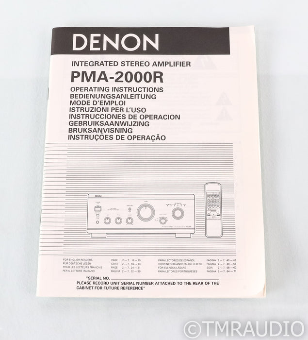 Denon PMA-2000R Stereo Integrated Amplifier; PMA200R; Black (No Remote)