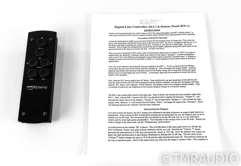 Audio Alchemy Digital Line Controller Stereo Preamplifier; DLC; Remote (No PSU)