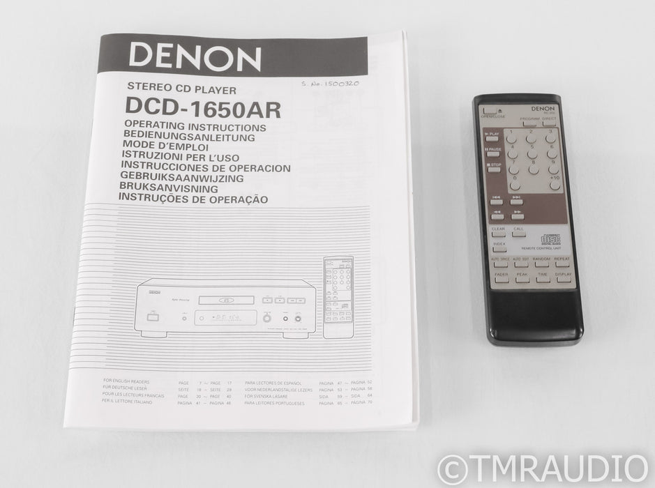 Denon DCD-1650AR CD Player; DCD1650AR; Remote; Black