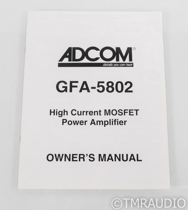 Adcom GFA-5802 Stereo Power Amplifier; GFA5802; AS-IS (Blown Capacitor)