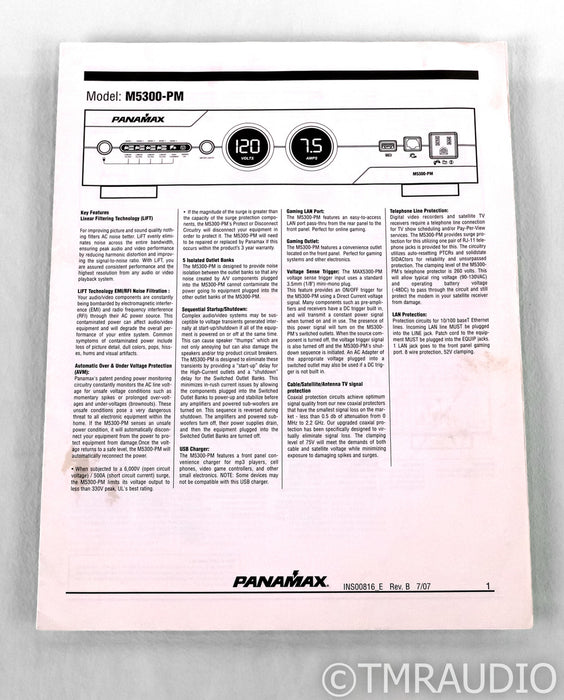 Panamax M5300-PM AC Power Line Conditioner; M5300PM; USB; Black