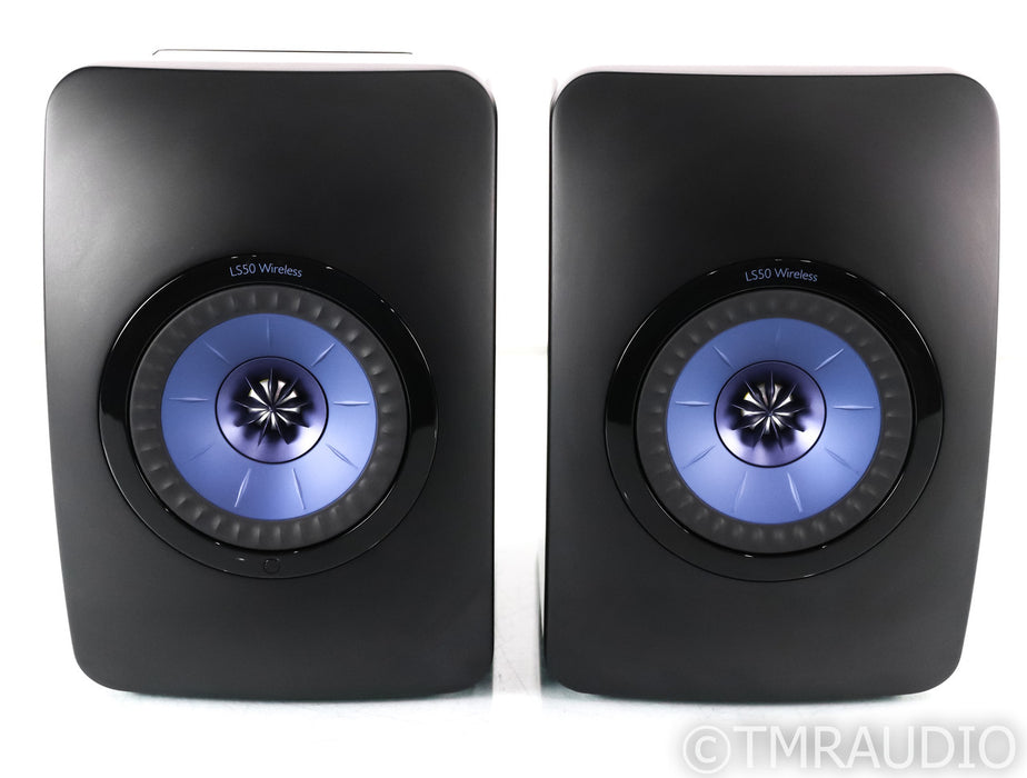 KEF LS50 Wireless Powered Bookshelf Speakers; LS50W;Gloss Black/Blue Pair