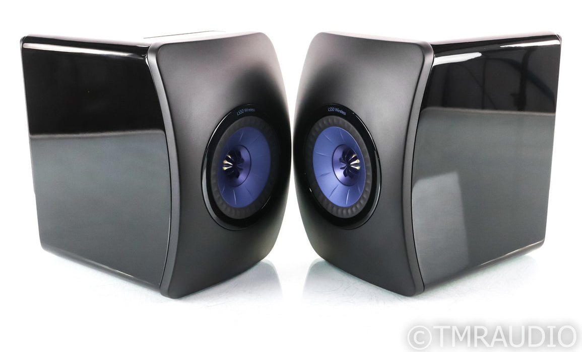 KEF LS50 Wireless Powered Bookshelf Speakers; LS50W;Gloss Black/Blue Pair