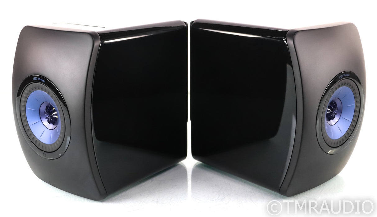 KEF LS50 Wireless Powered Bookshelf Speakers; LS50W;Gloss Black/Blue Pair