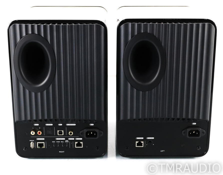 KEF LS50 Wireless Powered Bookshelf Speakers; LS50W;Gloss Black/Blue Pair
