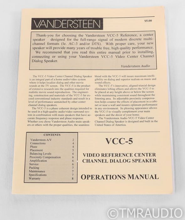 Vandersteen VCC-5 Center Channel Speaker