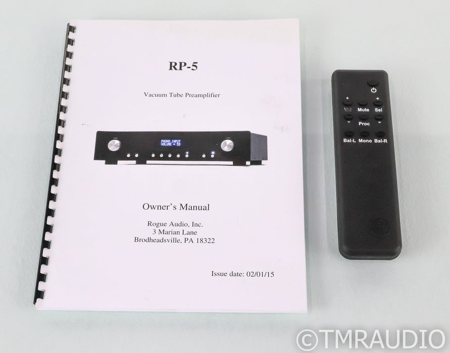 Rogue Audio RP-5 Stereo Tube Preamplifier; RP5; Remote; MM / MC Phono; Silver