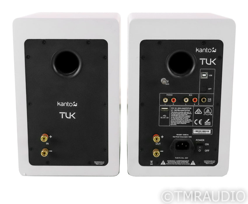 Kanto Tuk Powered Bookshelf Speakers; Bluetooth; MM Phono; Remote; White; Bluetooth; MM Phono; Remote; White
