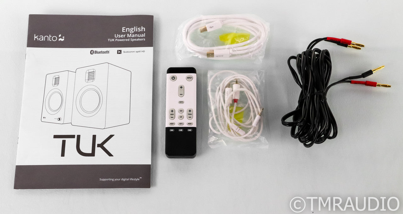 Kanto Tuk Powered Bookshelf Speakers; Bluetooth; MM Phono; Remote; White; Bluetooth; MM Phono; Remote; White