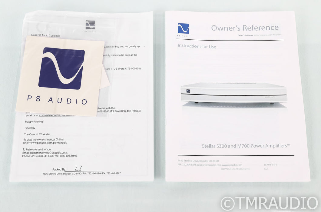 PS Audio Stellar S300 Stereo Power Amplifier; S-300; Silver (Used)