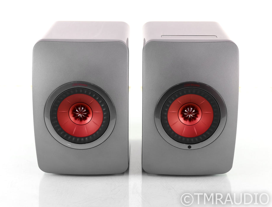 KEF LS50W Wireless Powered Bookshelf Speakers; Titanium Grey Pair; Remote