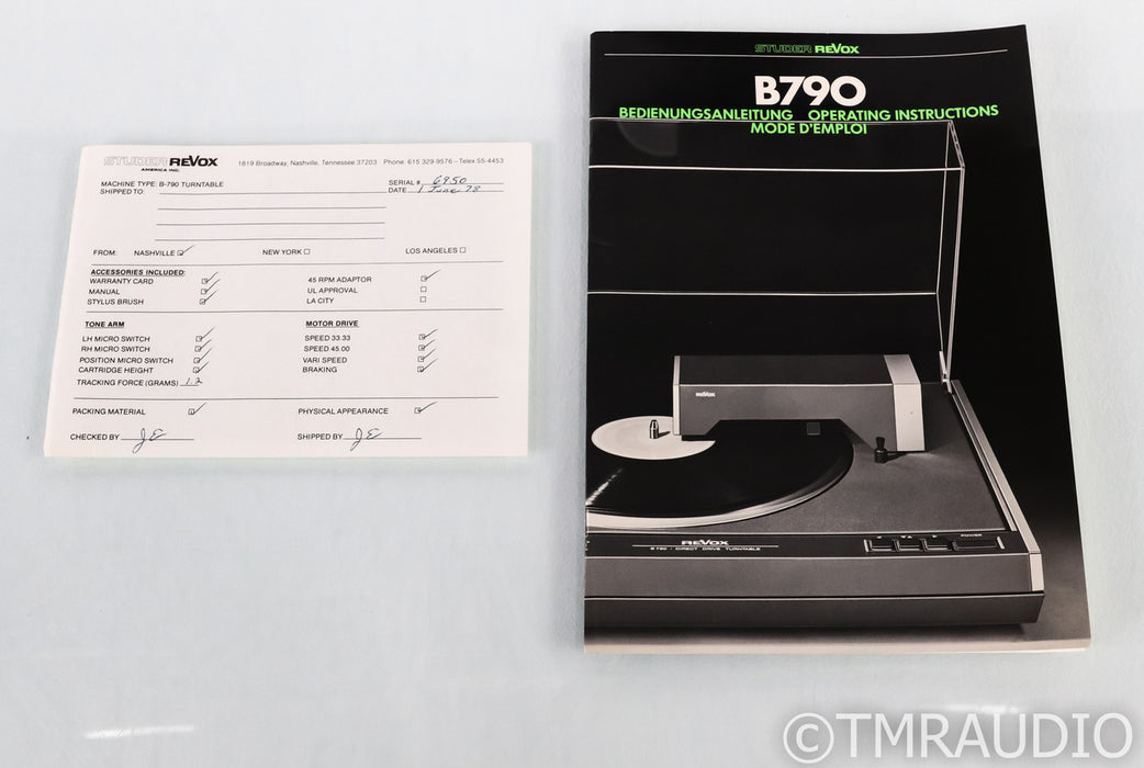 Revox B790 Vintage Tangential Tracking Turntable; B&O MMC20EN MC Cartridge