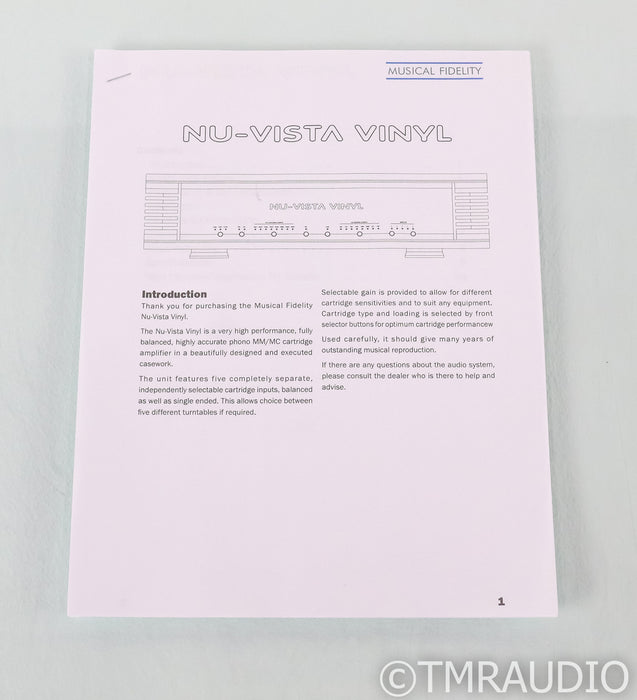 Musical Fidelity Nu-Vista Vinyl MM / MC Phono Preamplifier; NuVista; Black