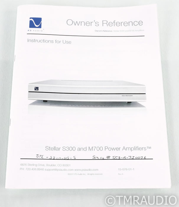 PS Audio Stellar S300 Stereo Power Amplifier; S-300; Silver (Used)