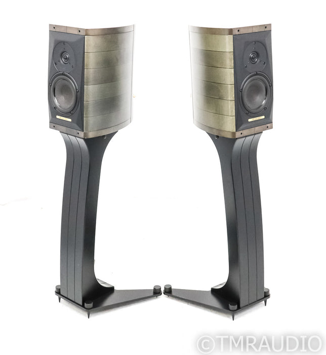 Sonus Faber Liuto Monitor Wood Bookshelf Speakers; Walnut & Black Pair w/ Stands