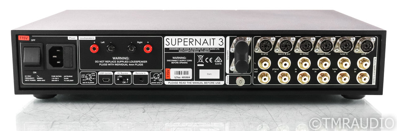 Naim SuperNait 3 Stereo Integrated Amplifier; MM Phono; Black; Remote (Open Box); MM Phono; Black; Remote (Open Box)
