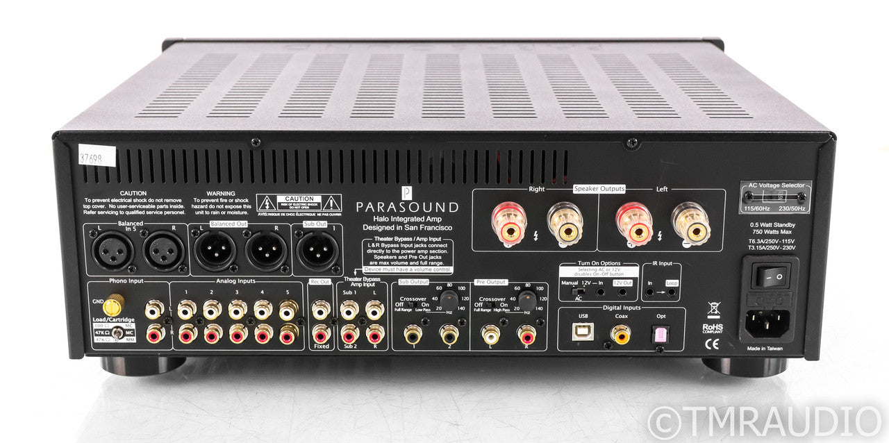 Parasound Halo 2.1 Stereo Integrated Amplifier; MM / MC Phono; Black; Remote; MM / MC Phono; Black; Remote
