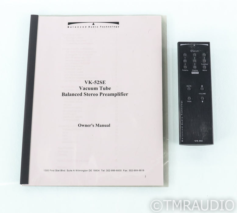 BAT VK-52SE Stereo Tube Preamplifier; VK52-SE; Black (Upgraded Capacitors); VK52-SE; Black (Upgraded Capacitors)