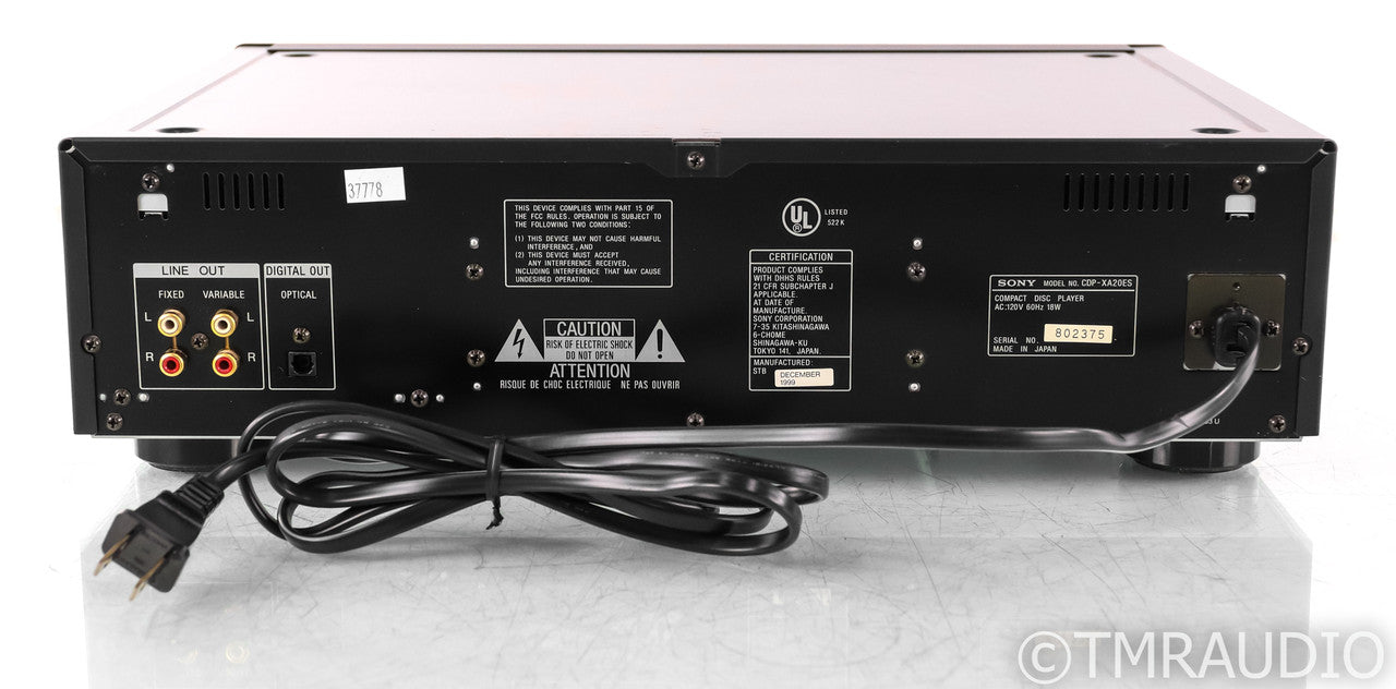 Sony CDP-XA20ES CD Player; Black; Remote; Black; Remote — The