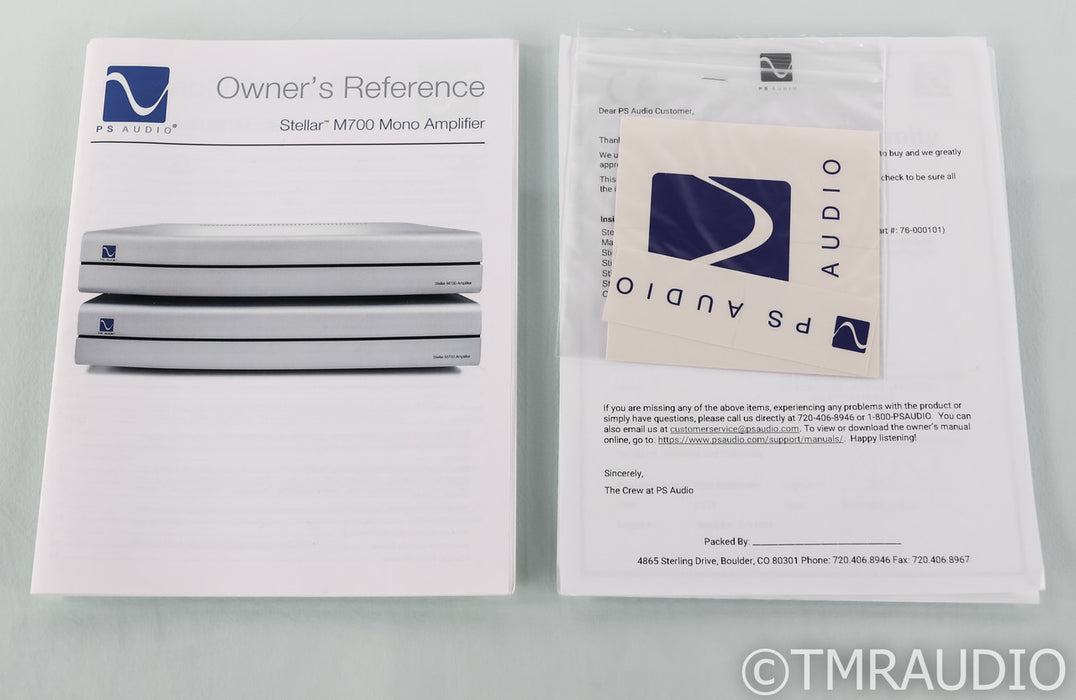 PS Audio Stellar M700 Mono Power Amplifiers; M-700; Silver Pair (Used); M-700; Silver Pair (Used)
