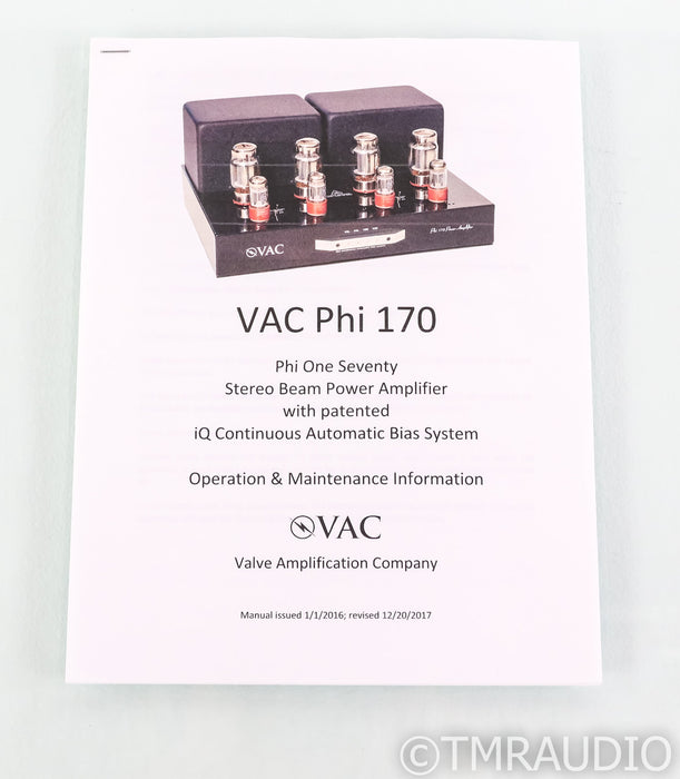 VAC Phi 170 iQ Stereo Tube Power Amplifier; Rev. A; Black