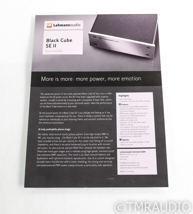 Lehmann Audio Black Cube SE II MM / MC Phono Preamplifier; PWX PSU