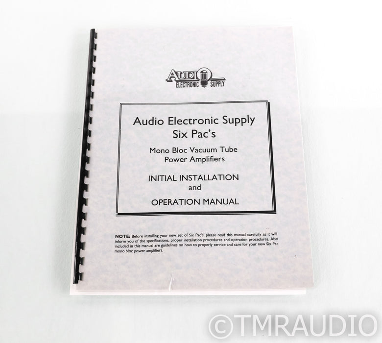 Audio Electronic Supply Six Pac Mono Tube Power Amplifiers; AS-IS (Pops Fuses)
