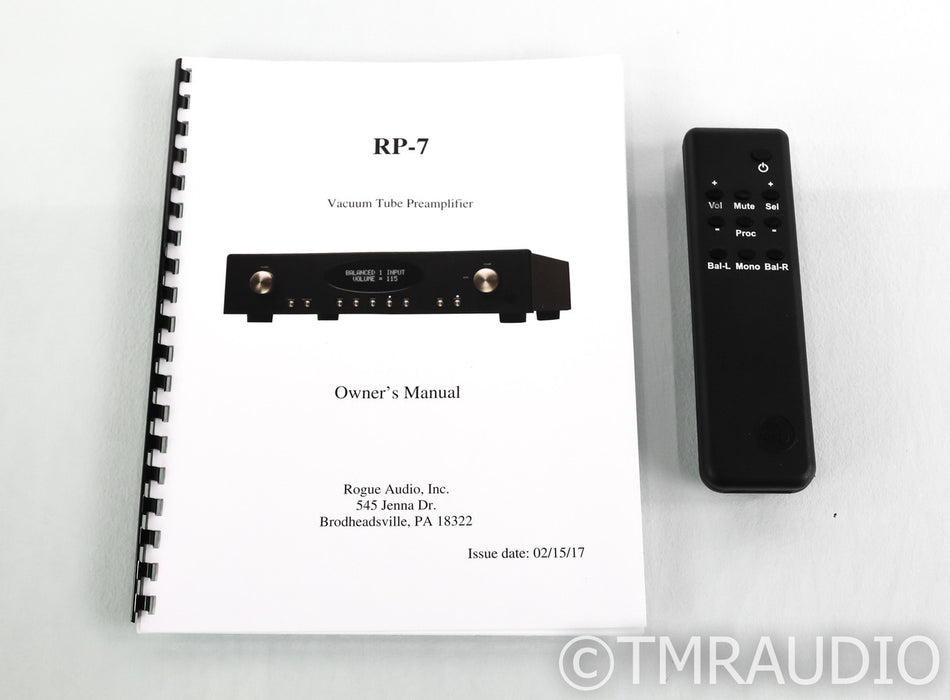 Rogue Audio RP-7 Stereo Tube Preamplifier; Remote; Black; RP7