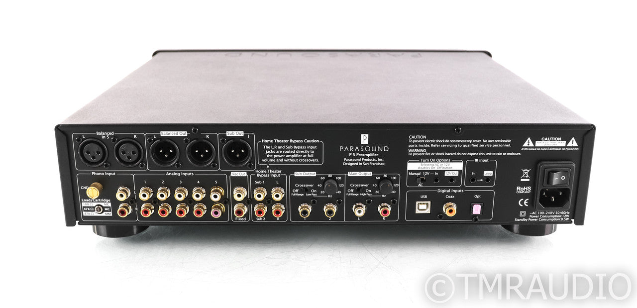 Parasound P5 2.1 Channel Preamplifier; P-5; Remote; MM / MC Phono; USB