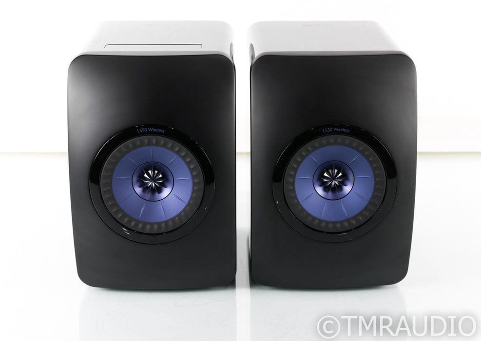 KEF LS50W Wireless Bookshelf Speakers; Gloss Black & Blue Pair;  LS-50 W