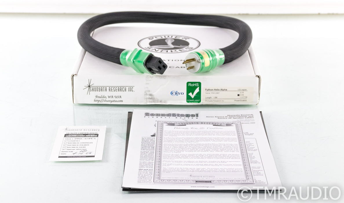 Shunyata Python Helix Alpha Power Cable; 1m AC Cord; C19