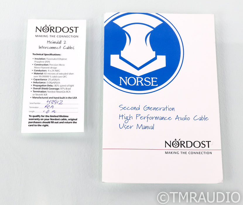 Nordost Heimdall 2 RCA Cables; 1m Pair Interconnects; Norse