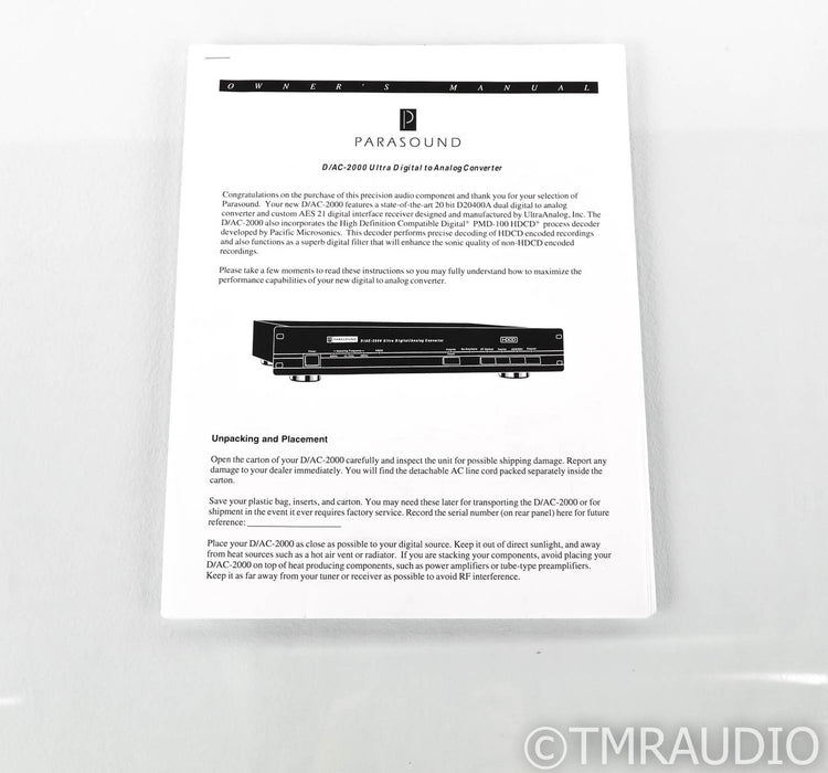 Parasound D/AC-2000 DAC; D/A Converter; DAC2000; HDCD