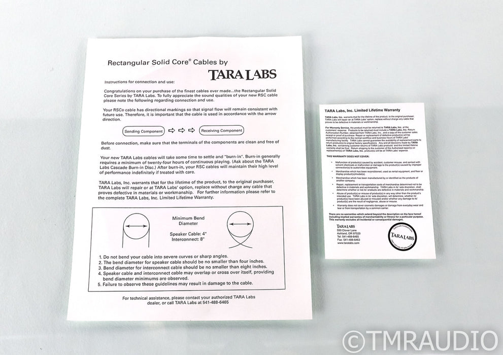 Tara Labs RSC Reference BiWire Speaker Cables; 12ft Pair