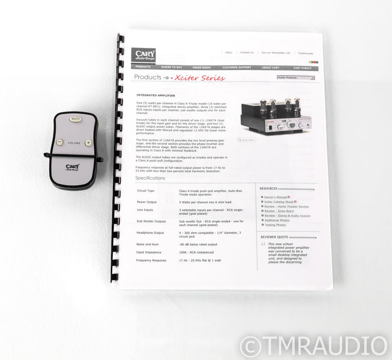 Cary Audio Xciter Stereo Integrated Tube Amplifier; Remote; Upgraded; New Tubes