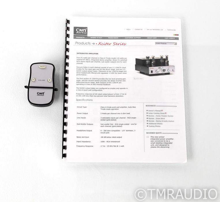 Cary Audio Xciter Stereo Integrated Tube Amplifier; Remote; Upgraded; New Tubes
