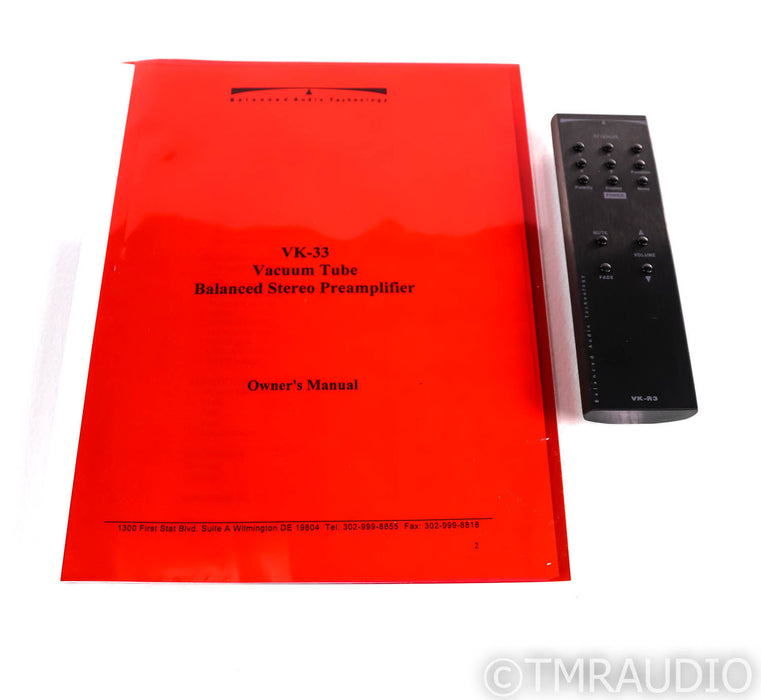 BAT VK-33 Stereo Tube Preamplifier; VK33; Remote; Balanced Audio Technology