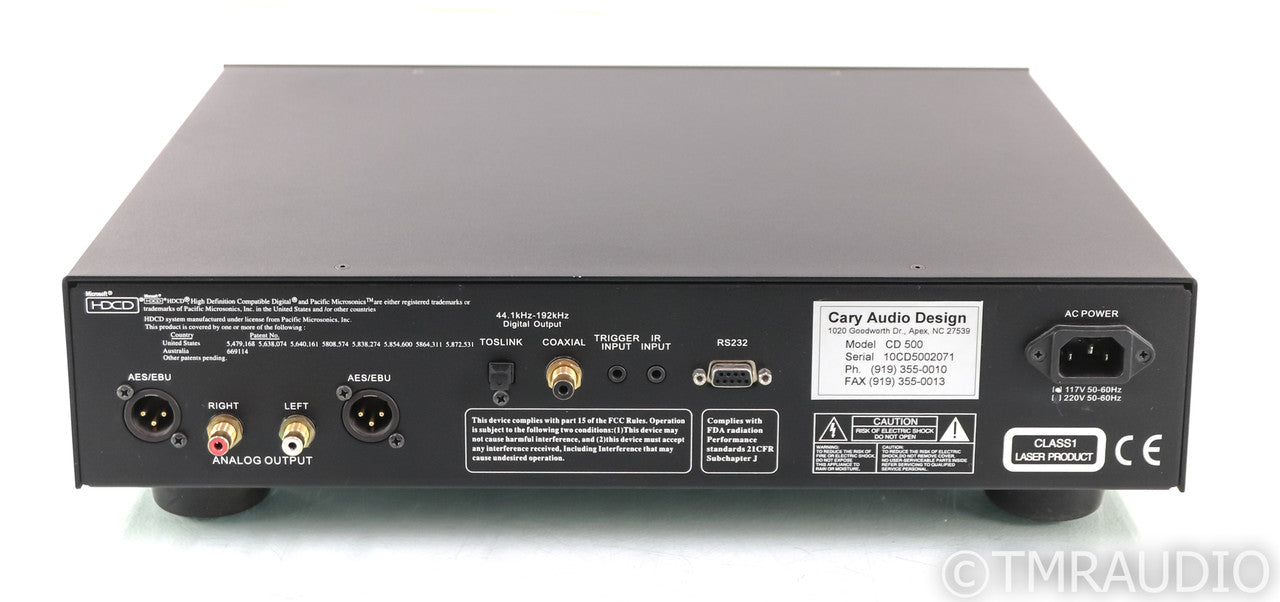 Cary Audio Design CD 500 HDCD / CD Player; Black; Remote (New Laser)