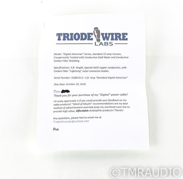 Triode Wire Labs Digital American Power Cable; 1.5m AC Cord