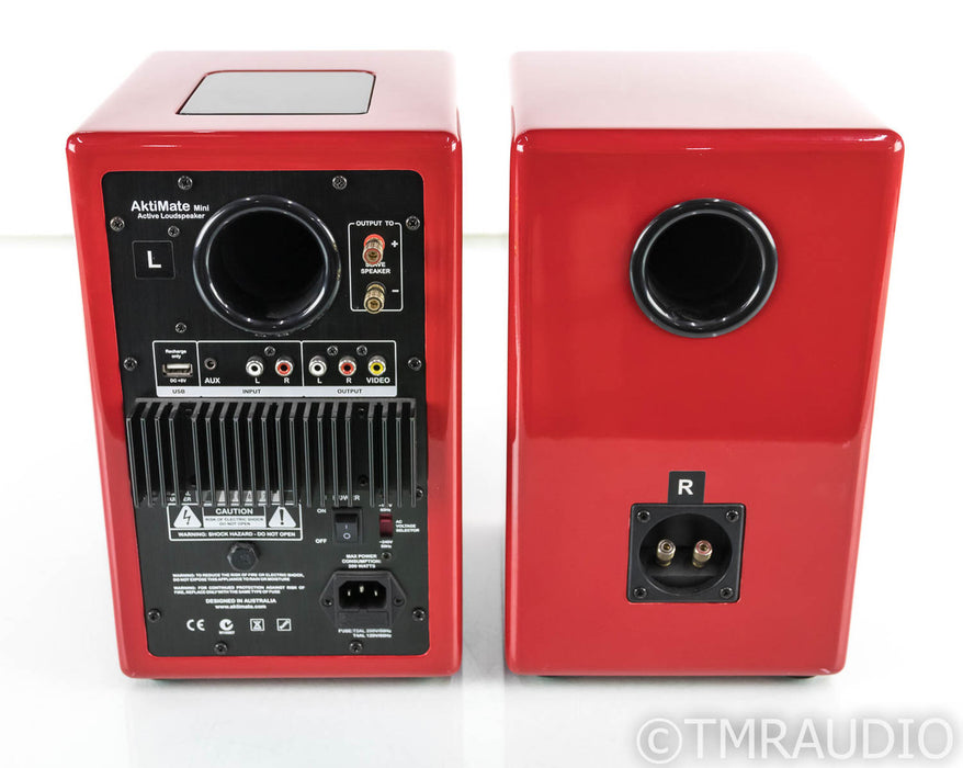 AktiMate Mini Powered Bookshelf Speakers; Red Pair; iPod Dock; Remote
