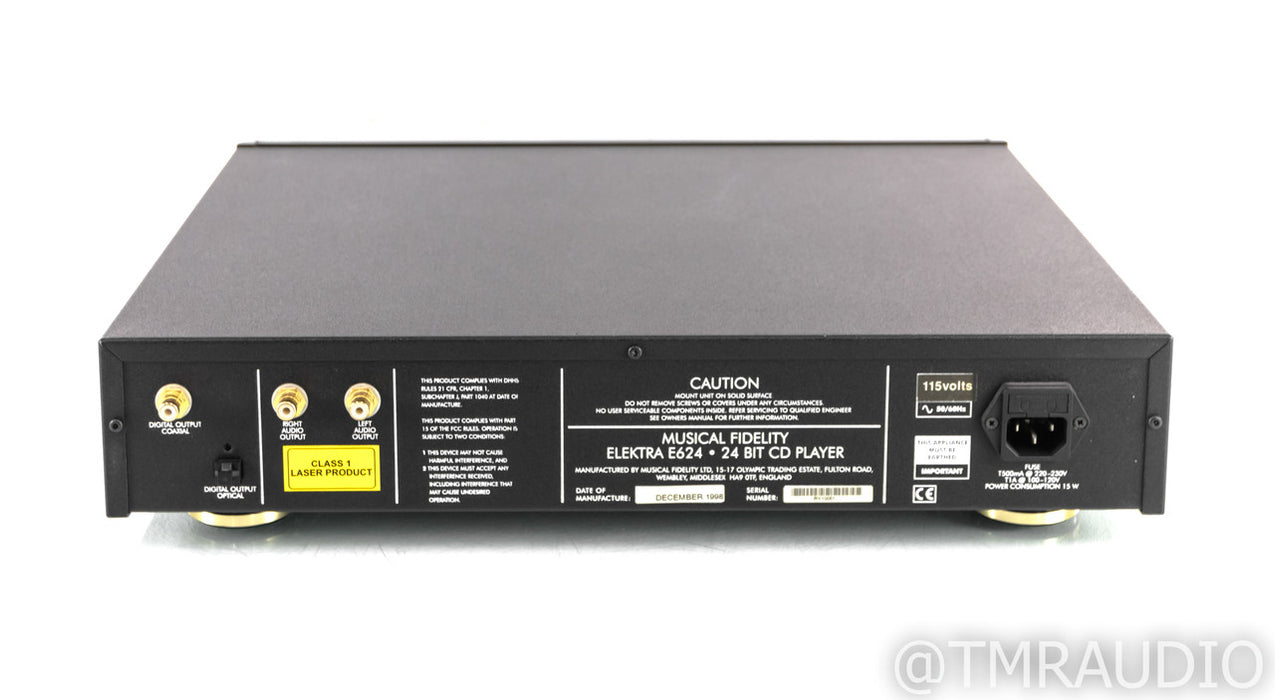 Musical Fidelity Elektra E624 CD Player; E-624; Remote; AS-IS (Bad Coax Out)