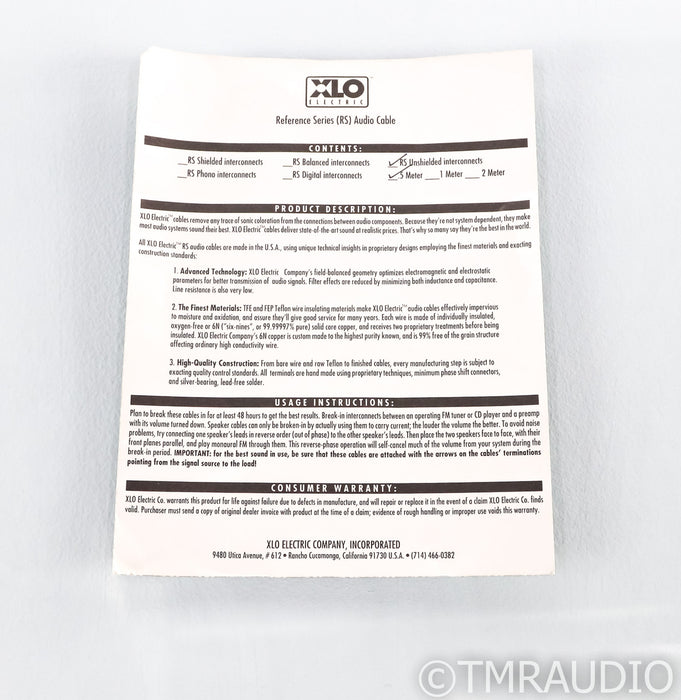 XLO Reference Series RS Unshielded RCA Cables; .5m Pair Interconnects