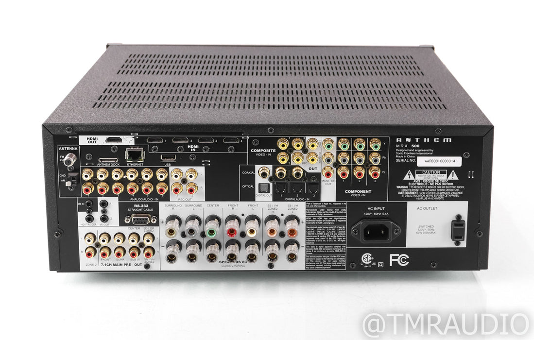Anthem MRX 500 7.1 Channel Home Theater Receiver; Remote; ARC Room Correction