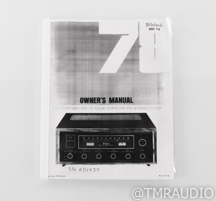McIntosh MR78 Vintage FM Tuner; MR-78