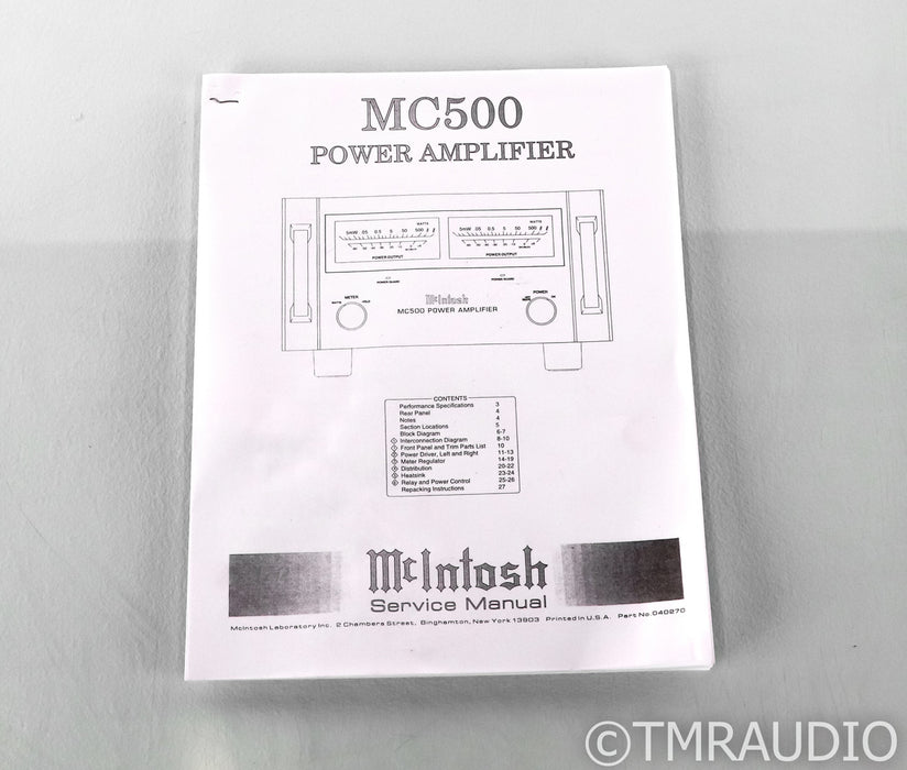 McIntosh MC500 Stereo Power Amplifier; MC-500