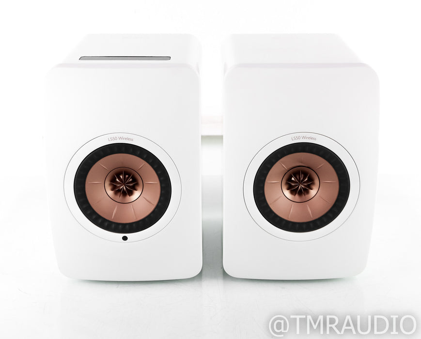 KEF LS50 Wireless Bookshelf Speakers; LS50W; White / Copper Pair