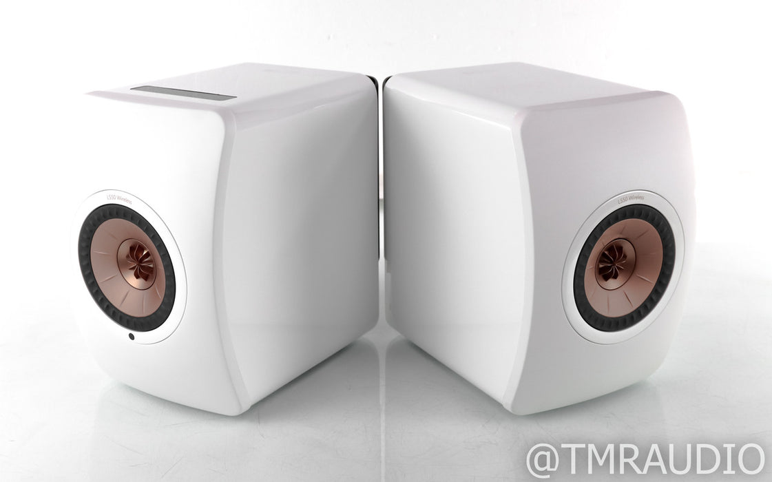KEF LS50 Wireless Bookshelf Speakers; LS50W; White / Copper Pair