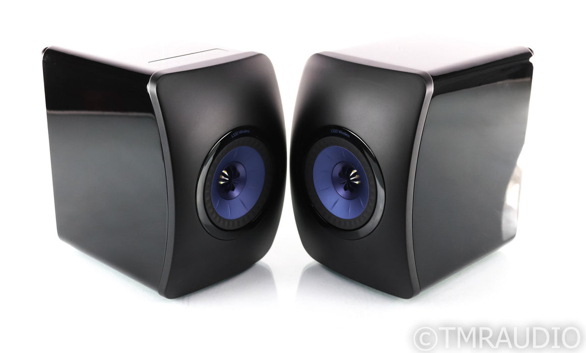 KEF LS50W Wireless Powered Bookshelf Speakers; LS-50 W; Black/Blue Pair; Remote